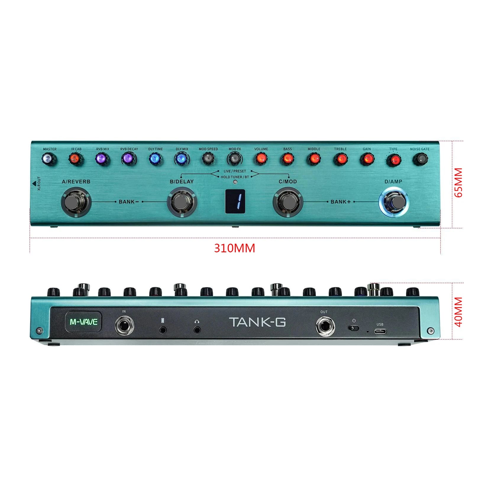 M-VAVE Tank-G Guitar Multi-Effects Pedal – 36 Presets, 9 Preamps