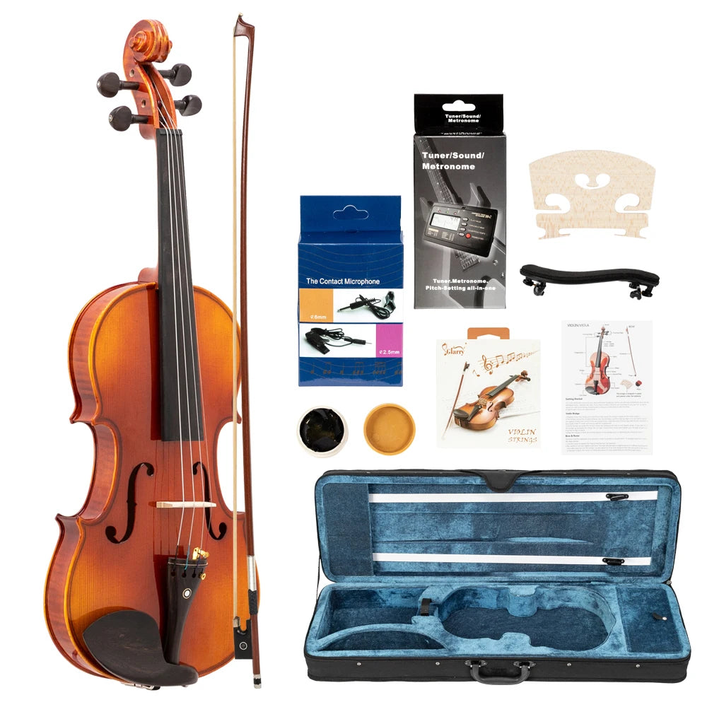 4/4 Spruce Violin – Natural Wood with Rectangular Case & Octagonal Bow