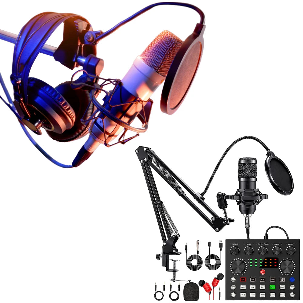 BM800 V8s Podcast Equipment – Condenser Microphone with Sound Card