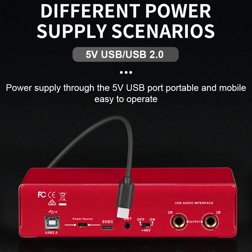 MD22 Portable USB Sound Card – 48V Phantom Power, 24-bit/192kHz Audio Interface