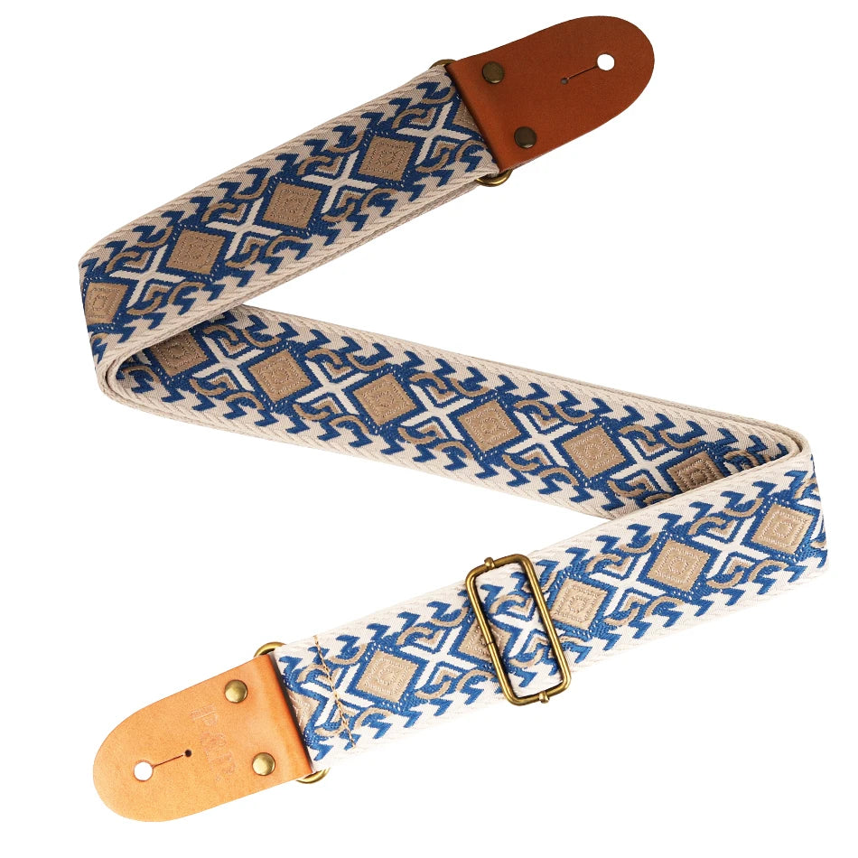 P&P Adjustable Guitar Strap – Embroidered with Leather Ends