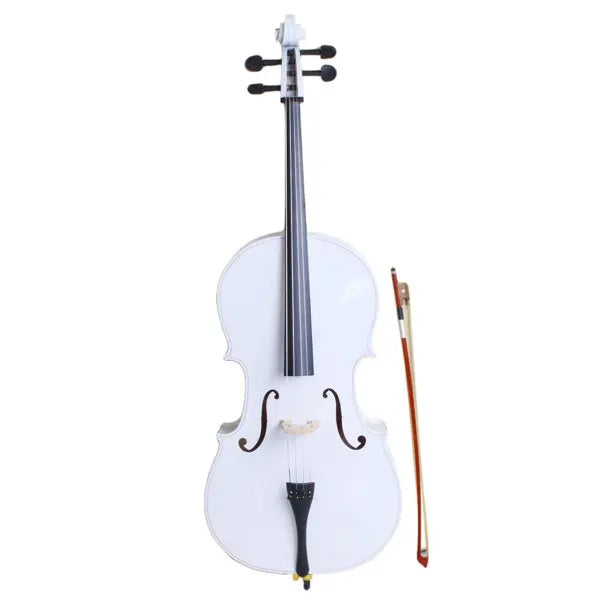 4/4 Full Size Wooden Cello – With Bag, Bow, Rosin & Bridge (White)