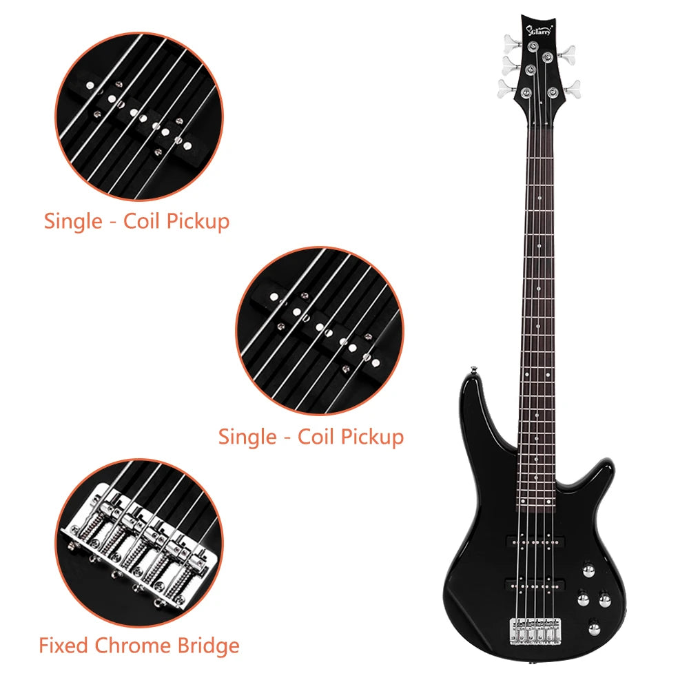 GIB 5-String Electric Bass Guitar – Black with Bag & Accessories