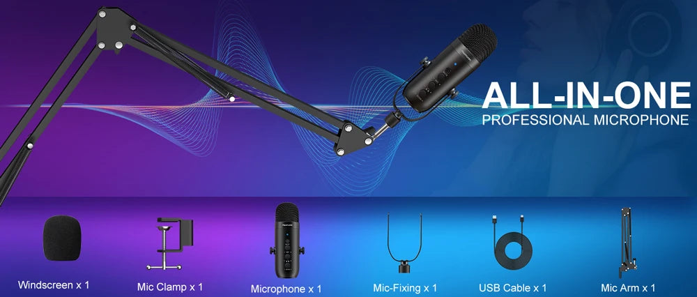 Haomuren Professional USB Podcast Microphone Kit – Condenser Mic with Boom Arm